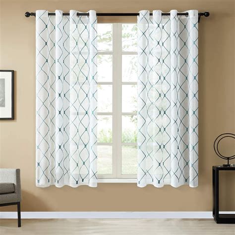 Sold in pairs (2 pieces) width measures 56-inches (both 28-inch panels together), while length measures 36-inches from top stitch down. . 63 inch length curtains